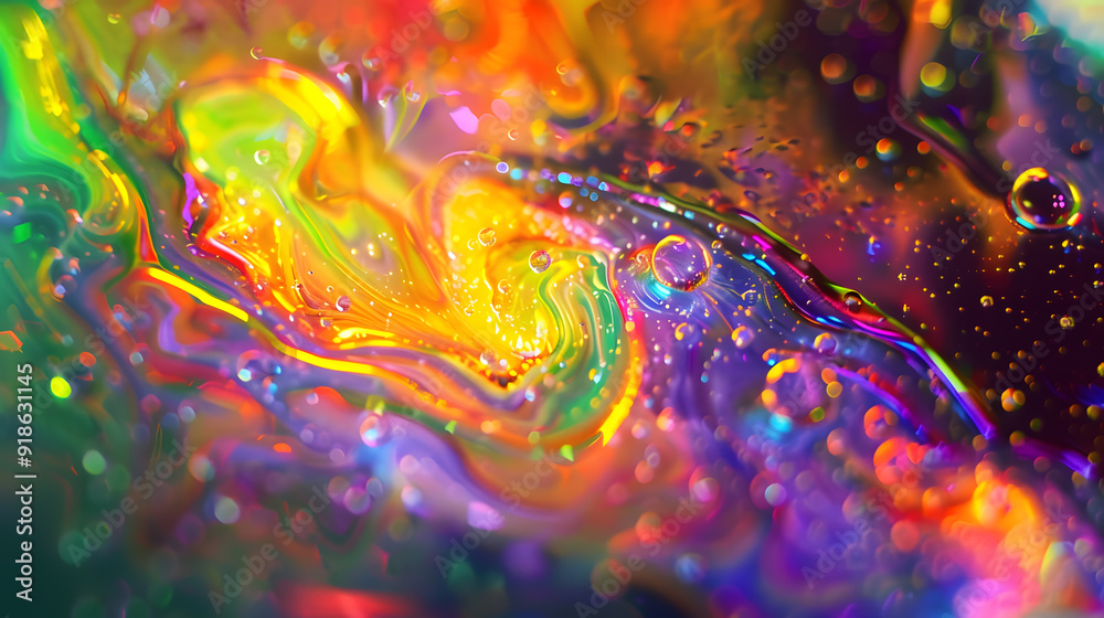 A colorful swirl of water with many small bubbles A colorful swirl of water with many small bubbles