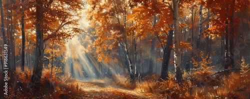 Sunlight streaming through autumn trees