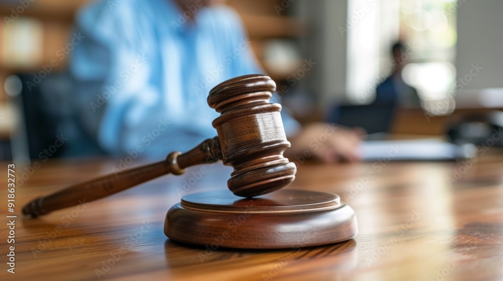 Trial office lawyer and judge's gavel, justice meeting in courtroom, law firm, or table. Attorney at desk consulting constitution Trial office lawyer and judge's gavel, justice meeting in courtroom, law firm, or table. Attorney at desk consulting constitution