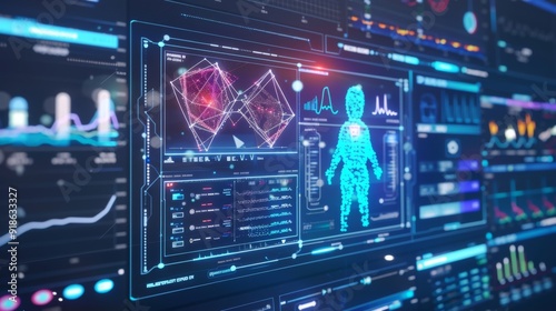 Abstract representation of a digital diagnostic tool with AI-driven analysis and real-time results, illustrating advancements in healthcare technology.