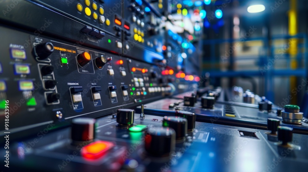 Naklejka premium A digital control panel for a hydroelectric power plant, highlighting technology's role in managing and sustaining water energy resources.
