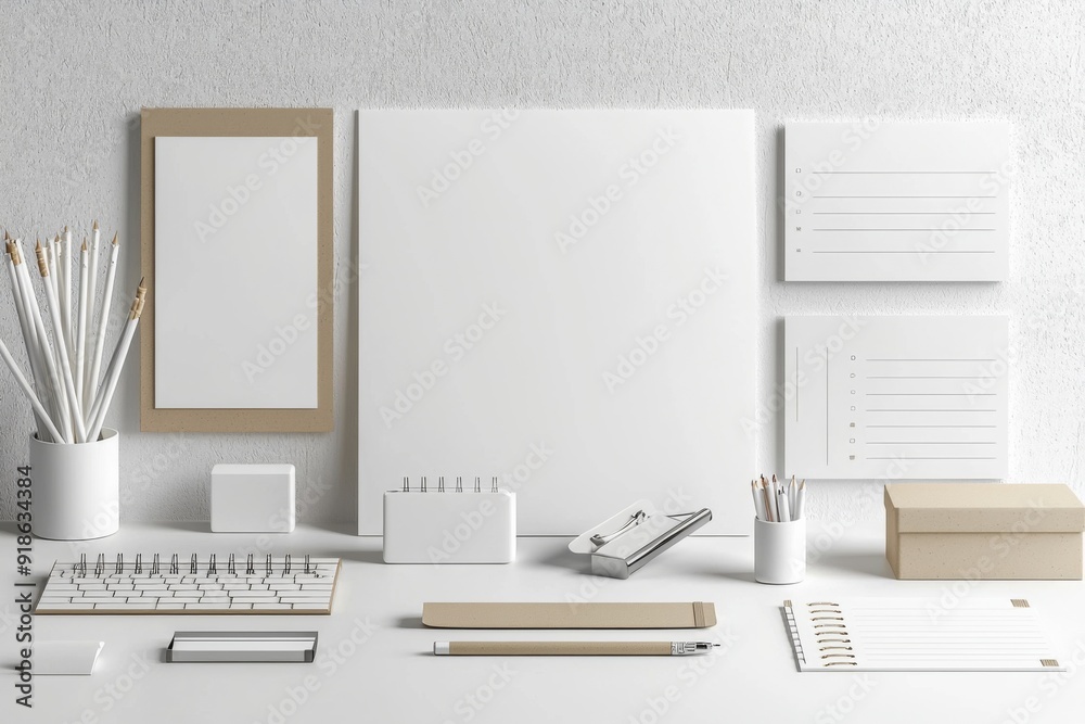 Realistic blank stationery set mockup isolated created with generative ai