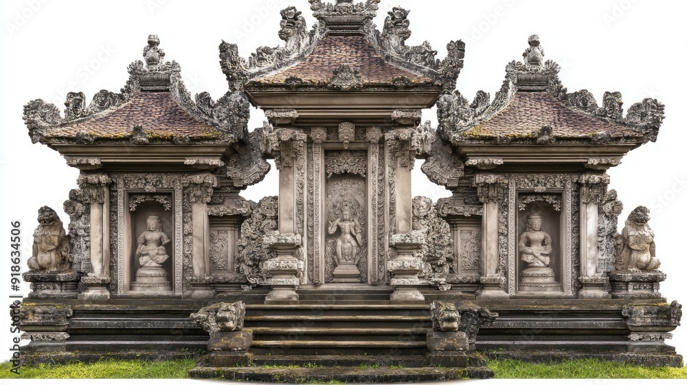 Fototapeta premium Ornate Stone Temple Entrance with Intricate Carvings and Statues