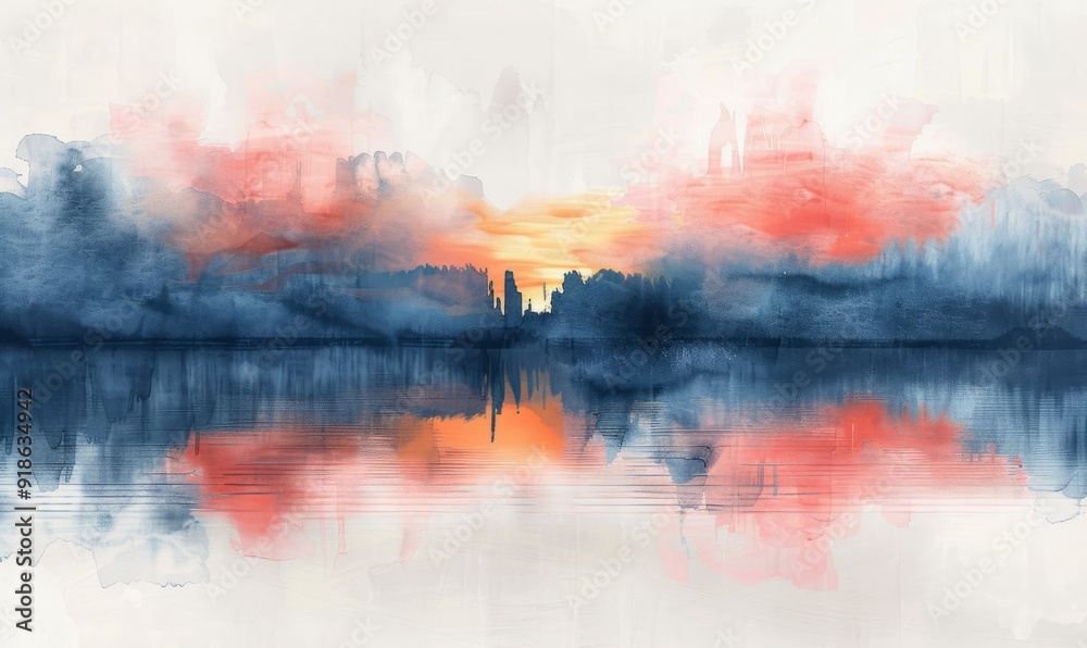 Watercolor abstract twilight reflections on white. Watercolor abstract twilight reflections on white.