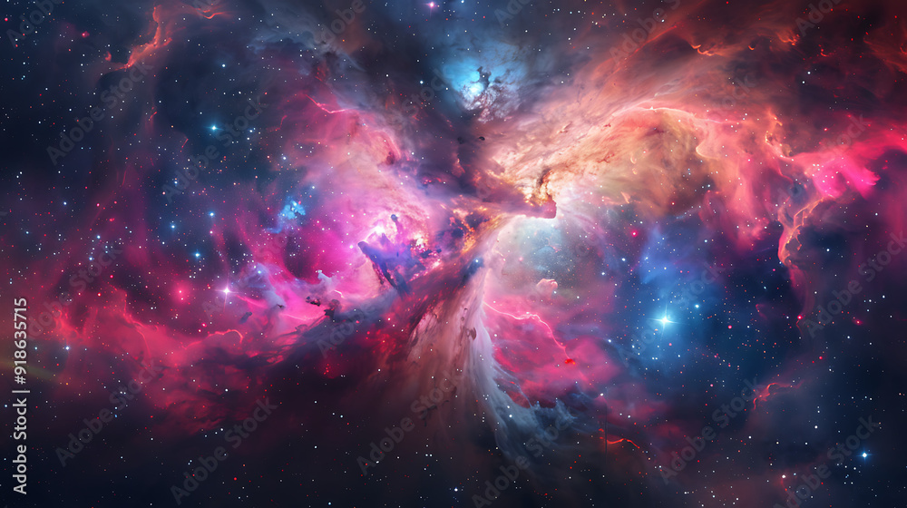 a stunning cosmic scene, likely a nebula, with vibrant hues of pink, red, and blue against the dark backdrop of space a stunning cosmic scene, likely a nebula, with vibrant hues of pink, red, and blue against the dark backdrop of space