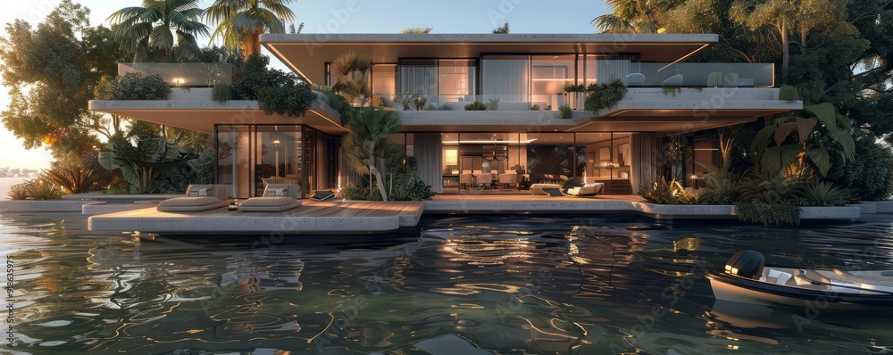 Fototapeta premium Floating villa with luxurious, modern features.