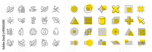 Mint leaf, Growing plants and Humidity thermometer icons. Design shape elements. Plants line icons. Bottle with mint water, Nature care, leaf on hand. Vector