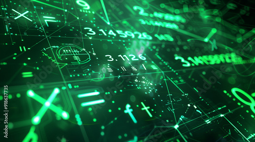 Green numbers background, math backdrop 