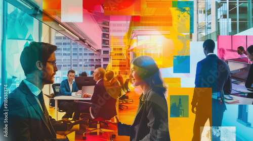Business-themed collage showing diverse office settings, collaborative projects, and professional networking.