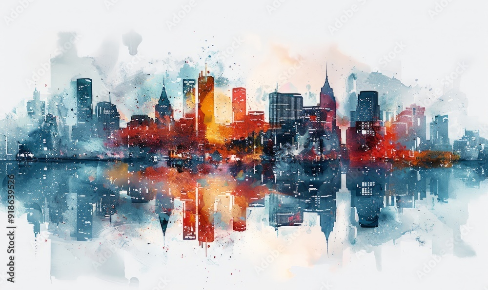 Watercolor abstract skyline with a white canvas. Watercolor abstract skyline with a white canvas.