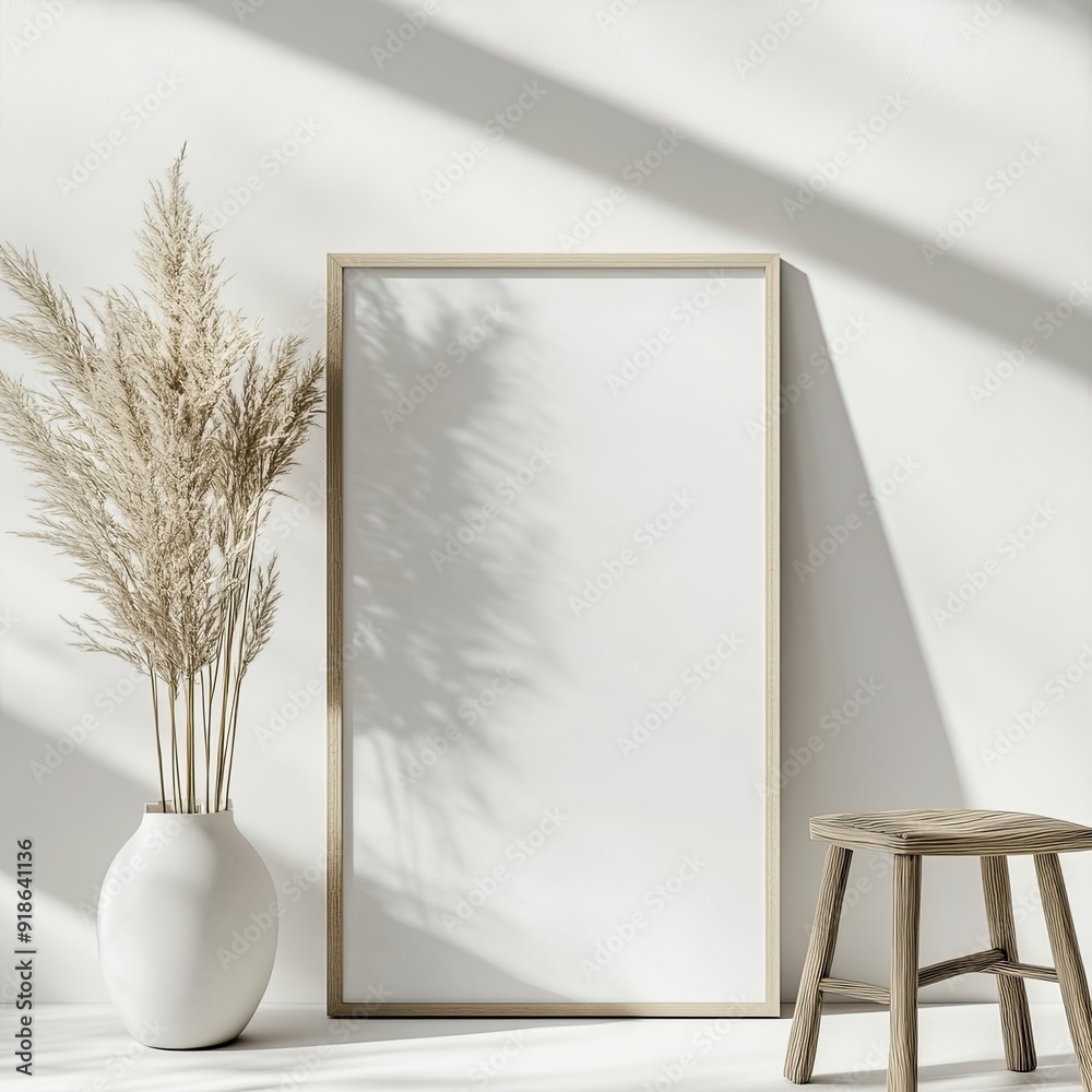 A white framed mirror sits in front of a white wall A white framed mirror sits in front of a white wall