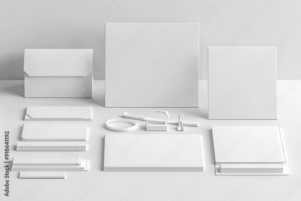 Realistic blank stationery set mockup isolated created with generative ai