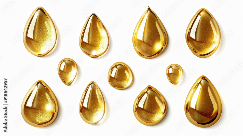 Golden oil droplets collection, cut out Golden oil droplets collection, cut out