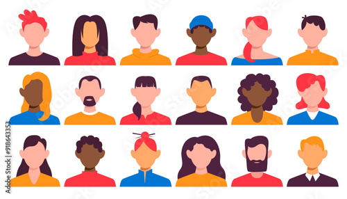 Diverse men and women people faceless profile headshot avatar isolated set on white background