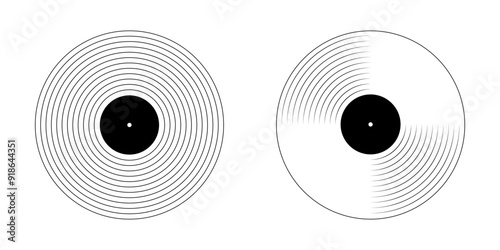 Vinyl plate icons. LP or long play music records isolated on white background. DJ equipment for techno party or discotheque in retro style. Vector graphic illustration.