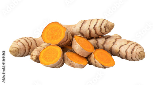 Fresh raw organic turmeric on white isolated on clear png background and transparent background. Vegetable and food concept for health