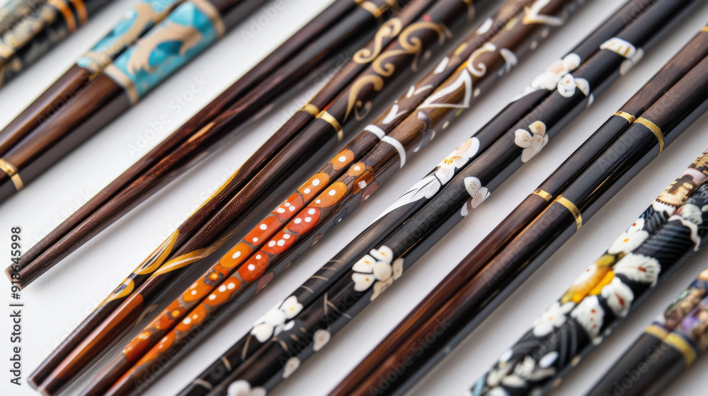 Luxury chopsticks with inlaid designs cut out on a white background. Luxury chopsticks with inlaid designs cut out on a white background.