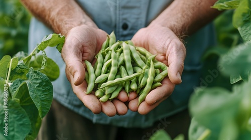 Adult Man Holding Gathered Runner Beans in Hands