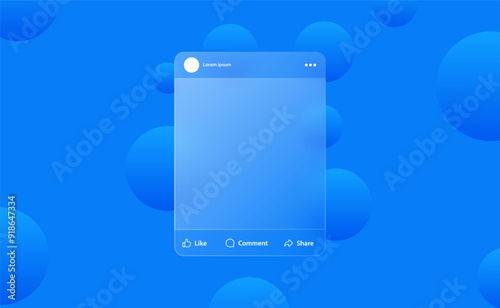 social media post mockup  template in glassmorphism background and transparent glass frame template. web post mock up frame. Realistic Frosted glass morphism effect