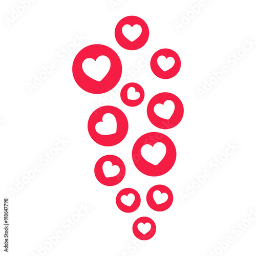 Like and love icon button. Heart flat icon social media background , Social media notification icons. emoji post reactions set. set of flying hearts for live broadcasting. Vector illustration