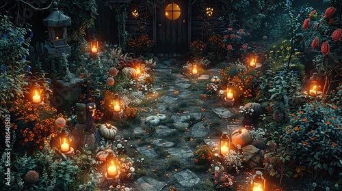 Enchanted Garden Path Lit by Candlelight