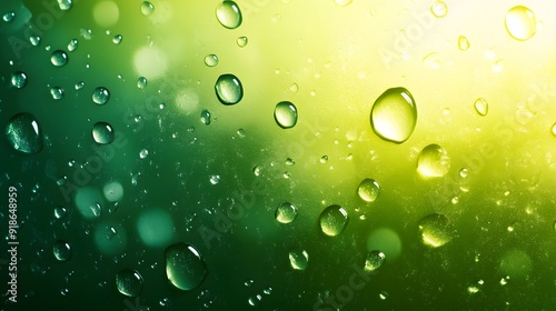 Water Droplets on Green Gradient Background