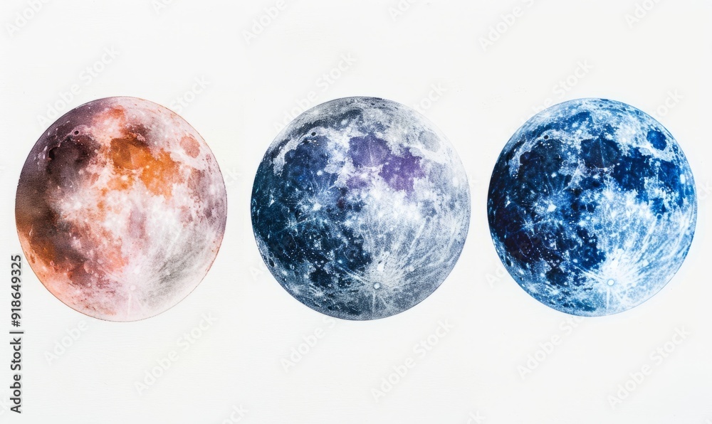 Watercolor abstract moon phases on white. Watercolor abstract moon phases on white.