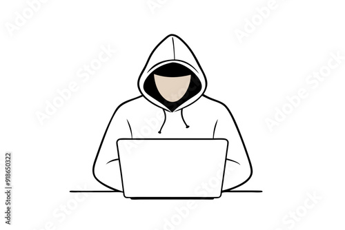 Drawing of a Computer Hacker Sleek Line Art Vector Illustration photo