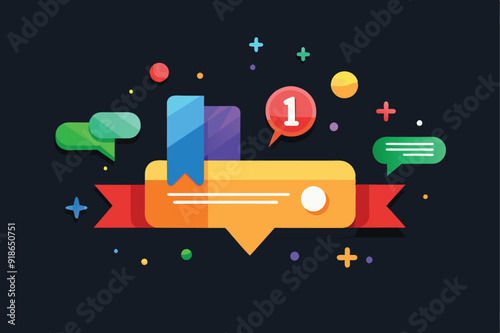 Incoming inform message notification banner with 1 message icon, isolated dark blue background illustration