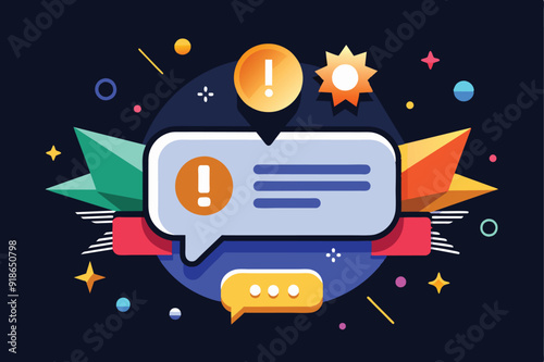 Incoming inform message notification banner with many icon, isolated dark blue background illustration