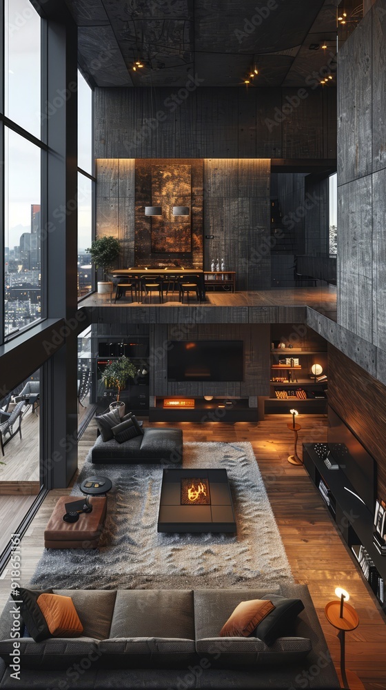 High-tech urban loft with integrated smart systems. High-tech urban loft with integrated smart systems.
