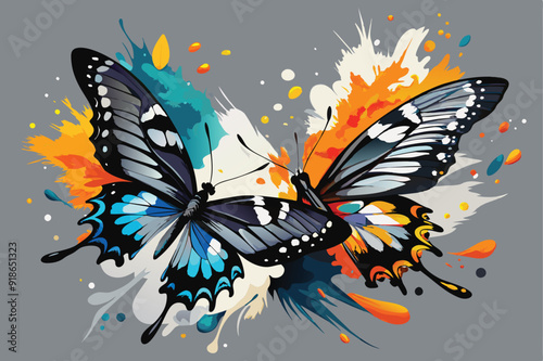 A beautifully colored butterfly featuring black and white wings, elegantly positioned on a delicate flower.