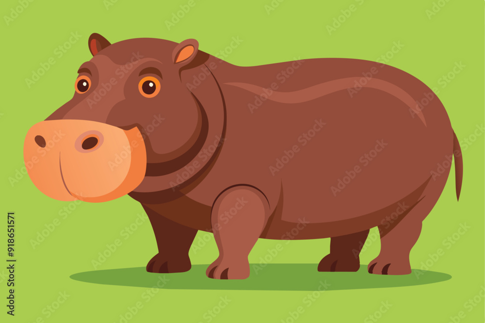 Obraz premium Animal illustration. Standing hippo drawn in a flat style. Isolated object on a white background. Vector 10 EPS