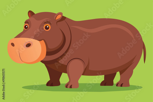 Animal illustration. Standing hippo drawn in a flat style. Isolated object on a white background. Vector 10 EPS