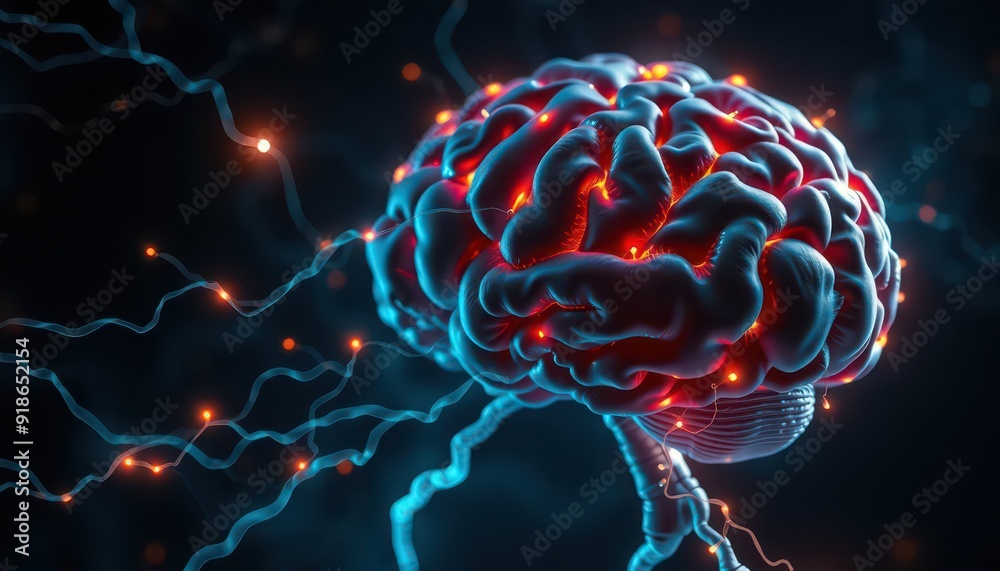 Fototapeta premium Illuminated Human Brain with Neural Pathways.