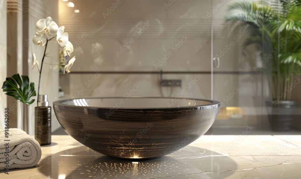 Chic bathroom with an empty decorative dish. Chic bathroom with an empty decorative dish.