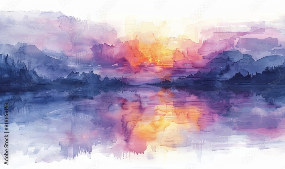 Watercolor abstract twilight reflections on white. Watercolor abstract twilight reflections on white.