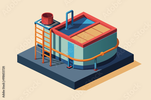 Isolated oil tank with pipelines with vibrant color