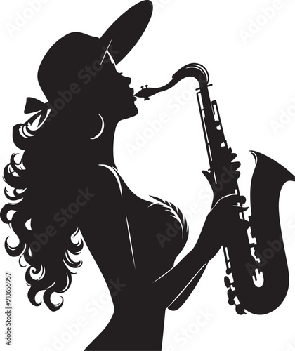 Woman with saxophone silhouette vector style