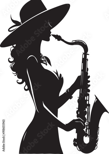 Woman with saxophone silhouette vector style