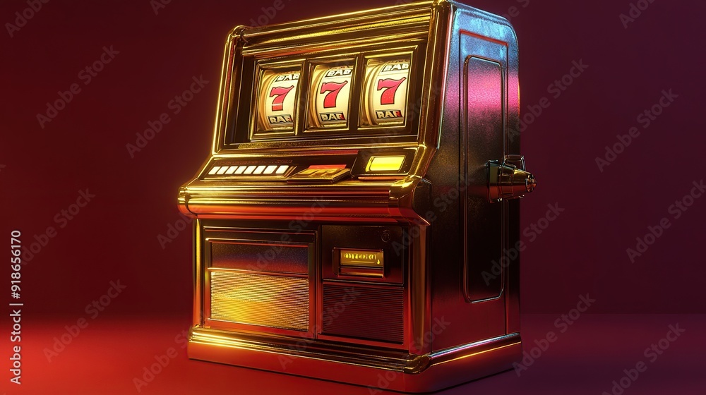 Golden slot machine with triple sevens. Golden slot machine with triple sevens.
