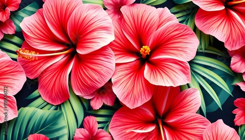 Wallpaper Mural Vibrant flowers with green leaves Torontodigital.ca