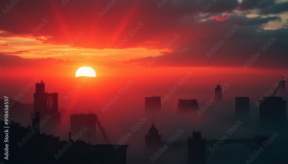 Fototapeta premium Cityscape at Sunset with Fog.
