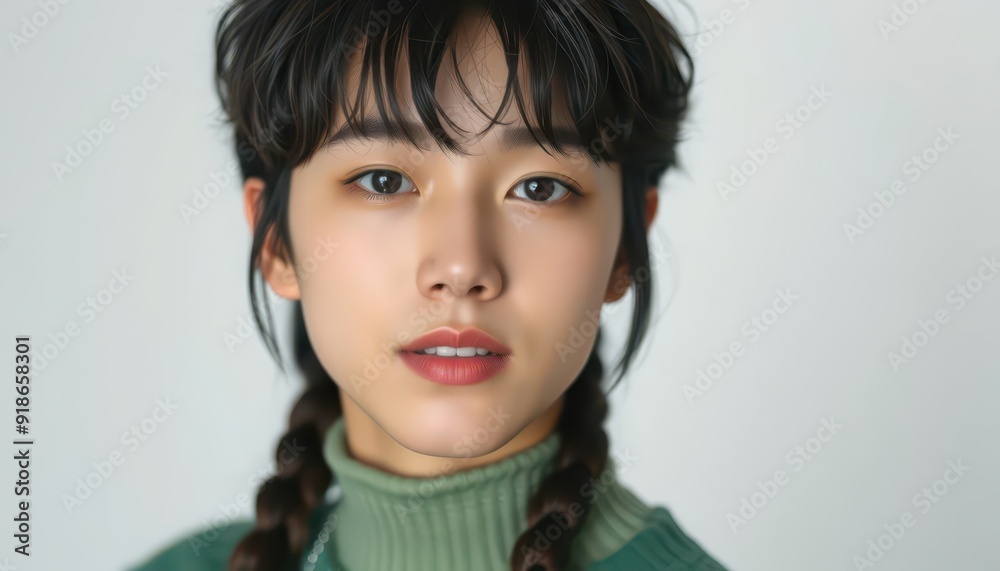 Portrait of a Young Woman with Braids. Portrait of a Young Woman with Braids.