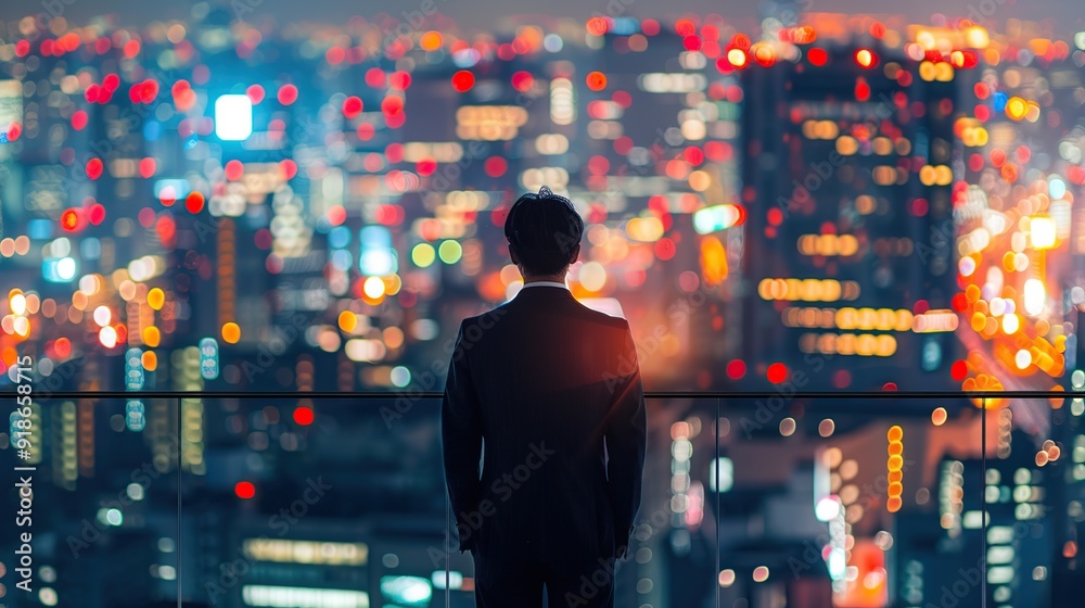 Man Contemplating City Lights Man Contemplating City Lights
