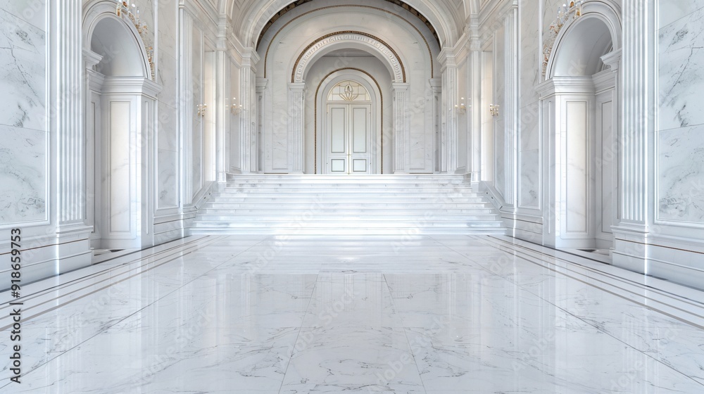 Fototapeta premium Marble Hallway with Grand Staircase and Archway