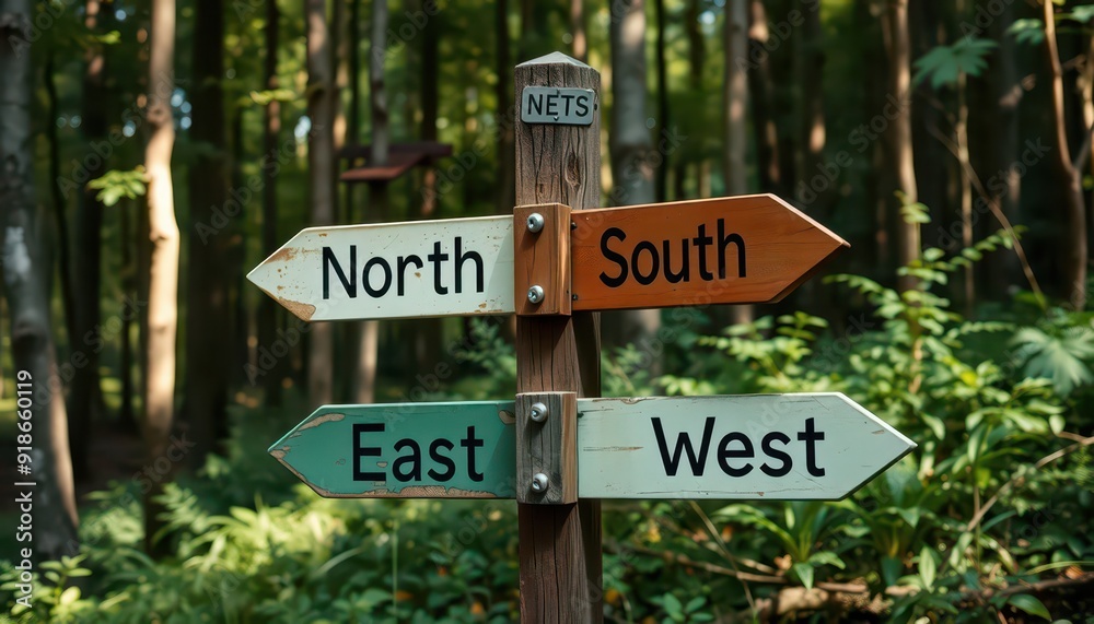 Wooden Signpost With Directions in the Forest. Wooden Signpost With Directions in the Forest.