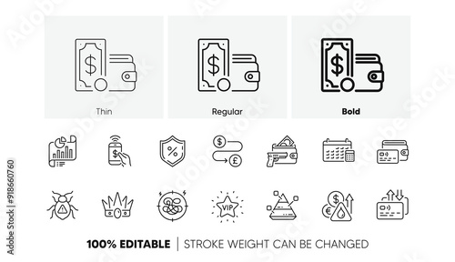 Report document, Software bug and Loan percent line icons. Pack of Wallet money, Phone payment, Card icon. Armed robbery, Money transfer, Pyramid chart pictogram. Crown, Wallet, Fuel price. Vector
