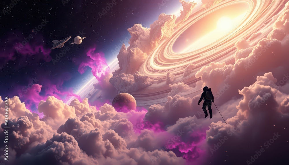 Fototapeta premium Astronaut in a Dreamy Space Landscape.