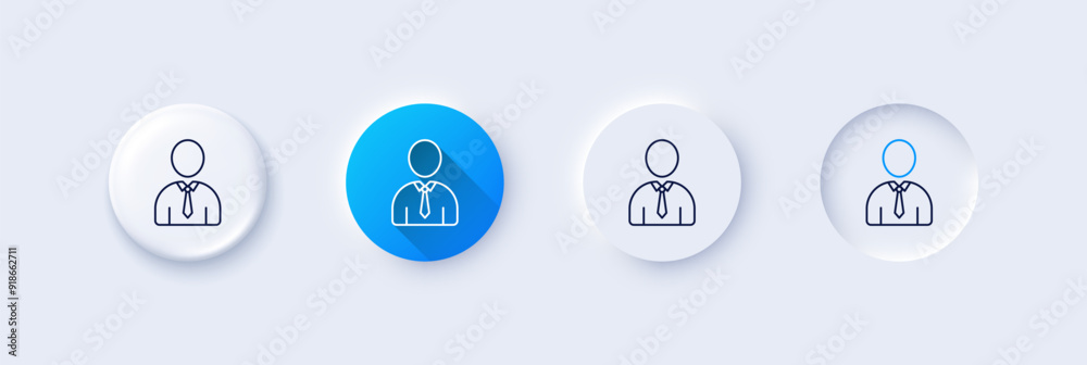 User line icon. Neumorphic, Blue gradient, 3d pin buttons. Profile Avatar sign. Businessman Person silhouette symbol. Line icons. Neumorphic buttons with outline signs. Vector User line icon. Neumorphic, Blue gradient, 3d pin buttons. Profile Avatar sign. Businessman Person silhouette symbol. Line icons. Neumorphic buttons with outline signs. Vector